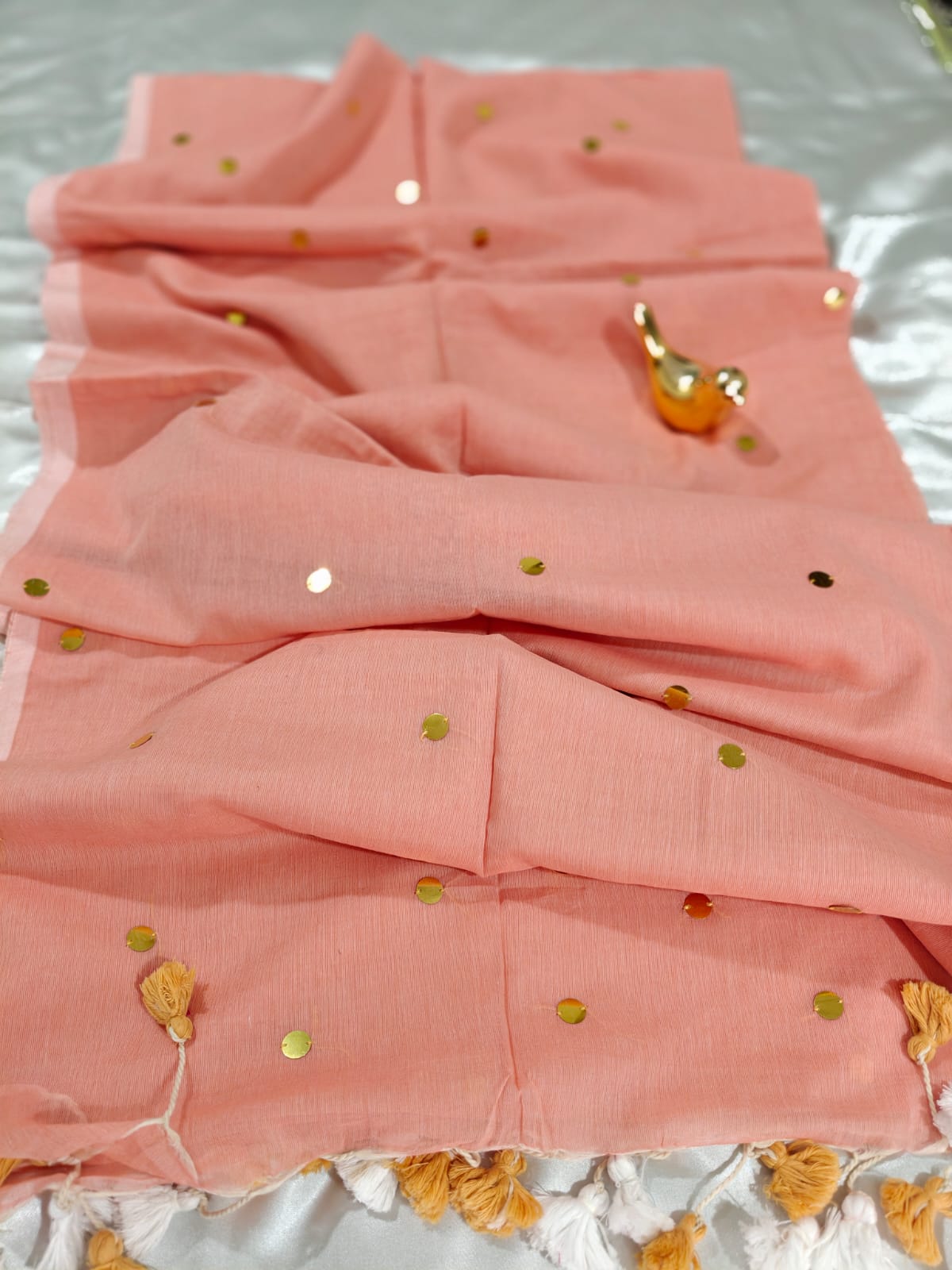 Light Peach Gini Mul Cotton Saree