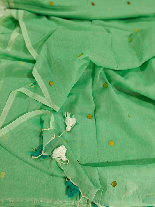 Mint Green Gini Mul Cotton Saree