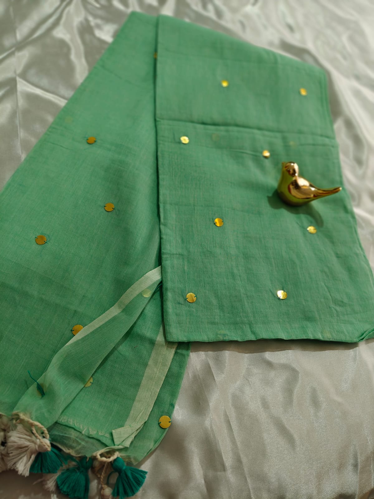 Mint Green Gini Mul Cotton Saree