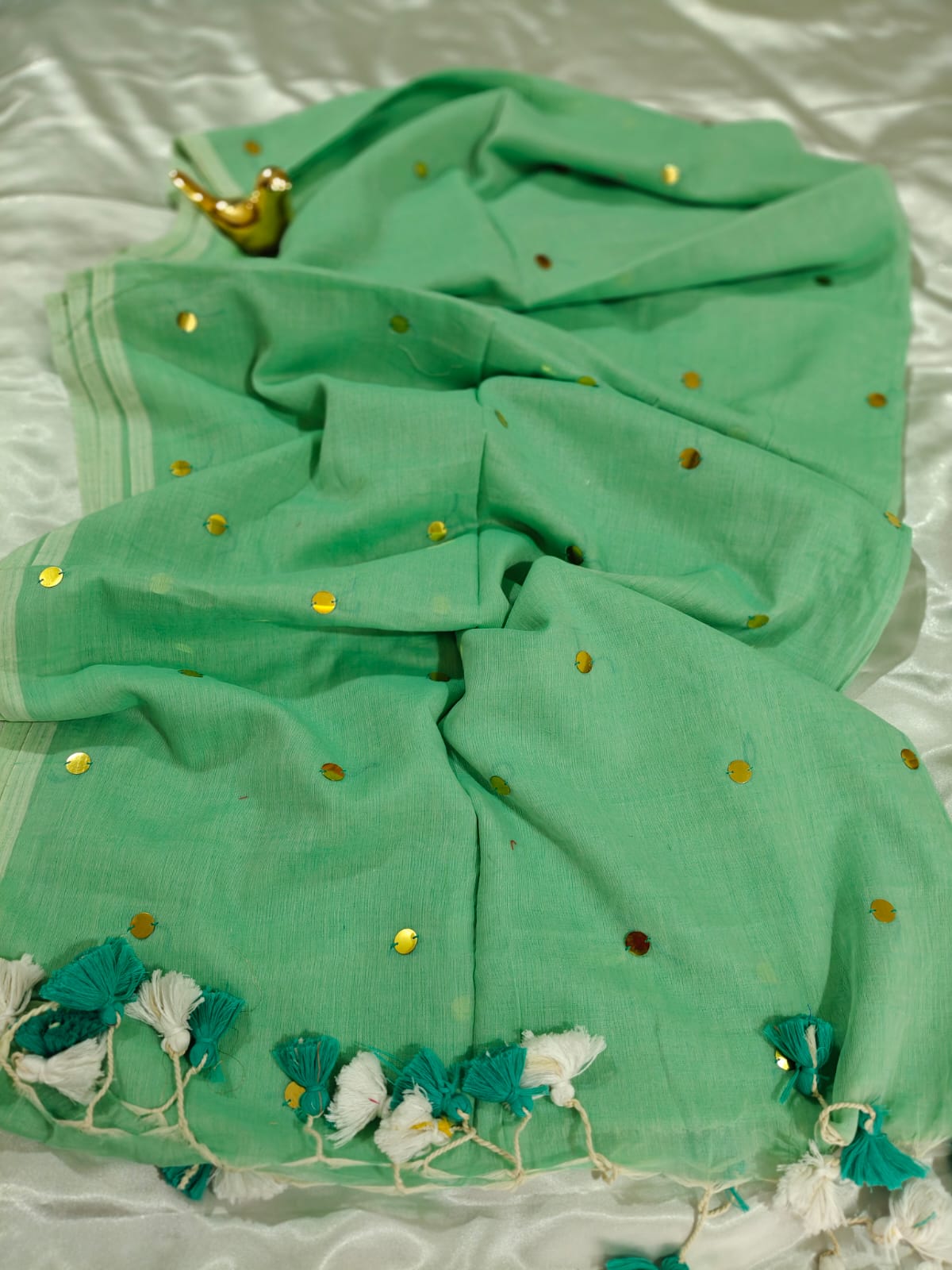 Mint Green Gini Mul Cotton Saree