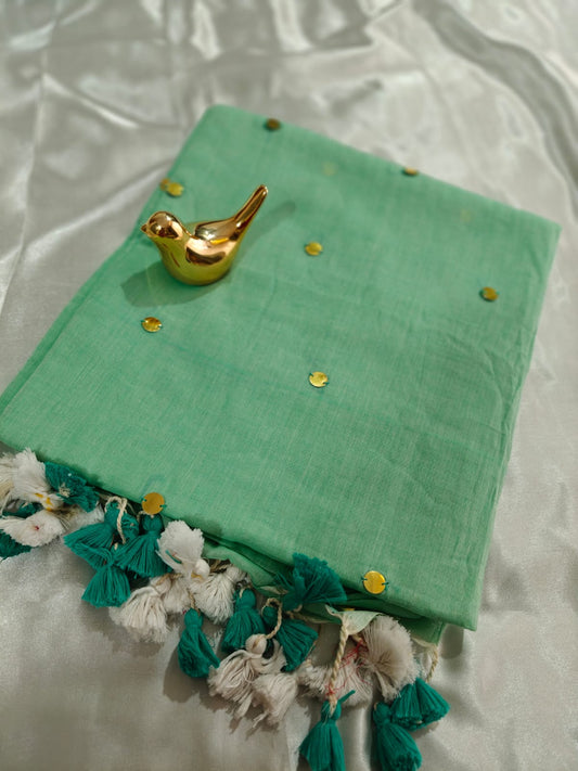 Mint Green Gini Mul Cotton Saree