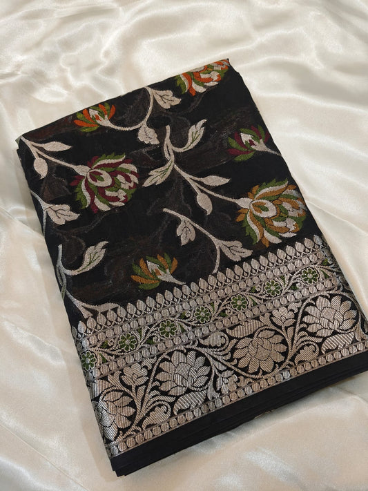 Black Semi Khaddi Georgette Banarasi