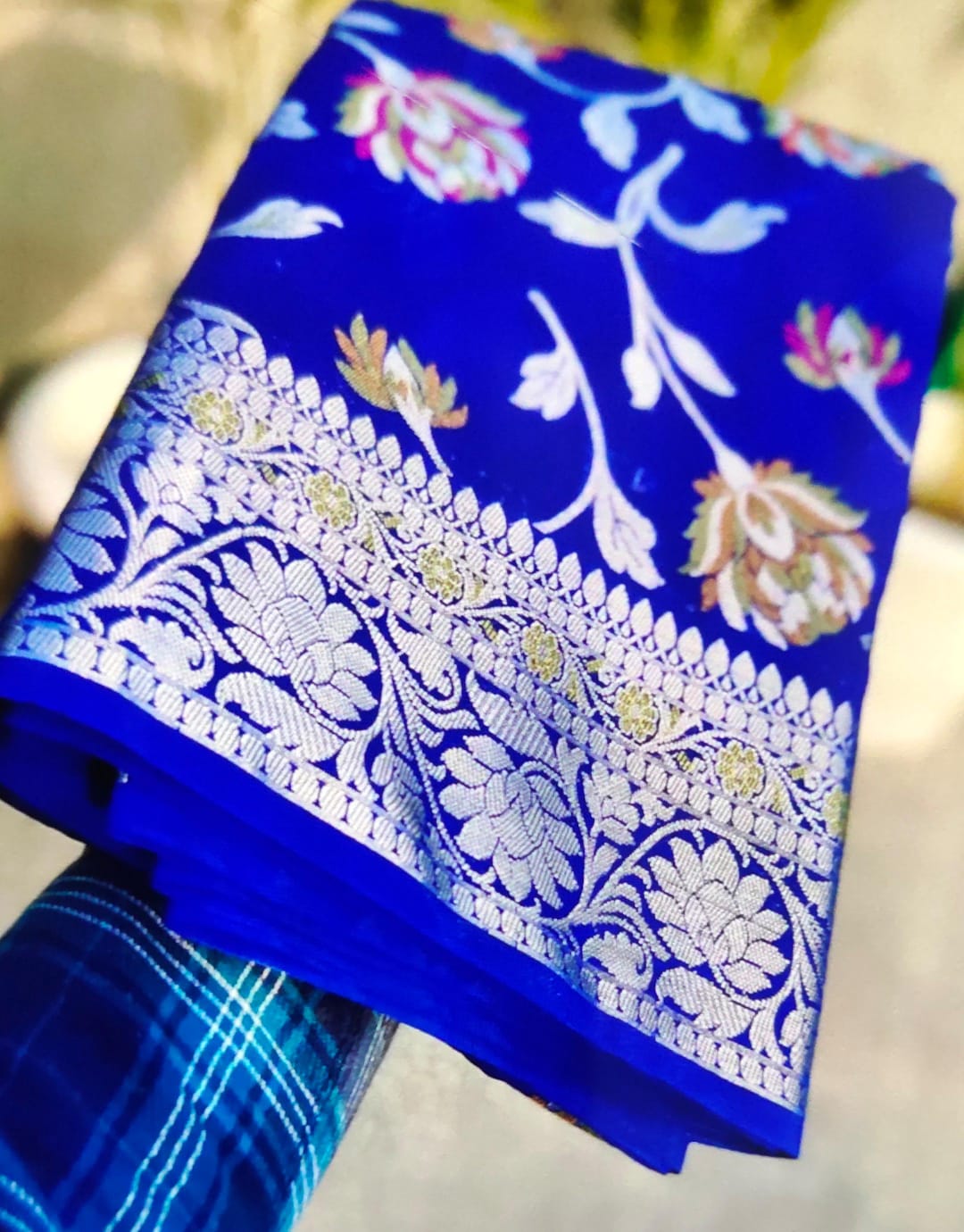 Royal Blue Semi Khaddi Georgette Banarasi