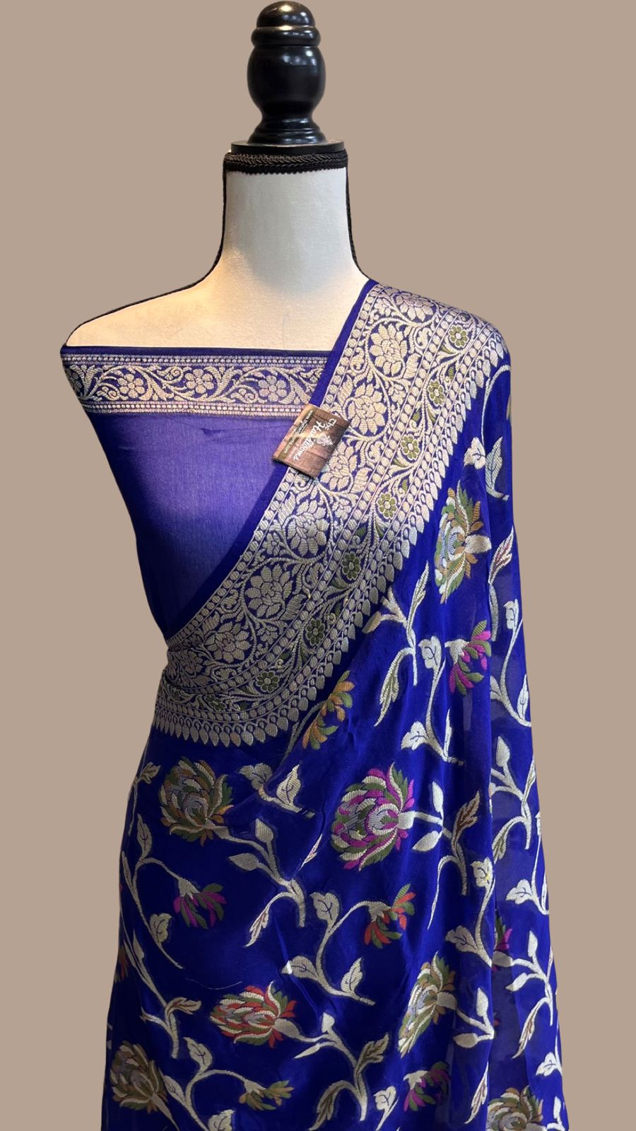 Royal Blue Semi Khaddi Georgette Banarasi
