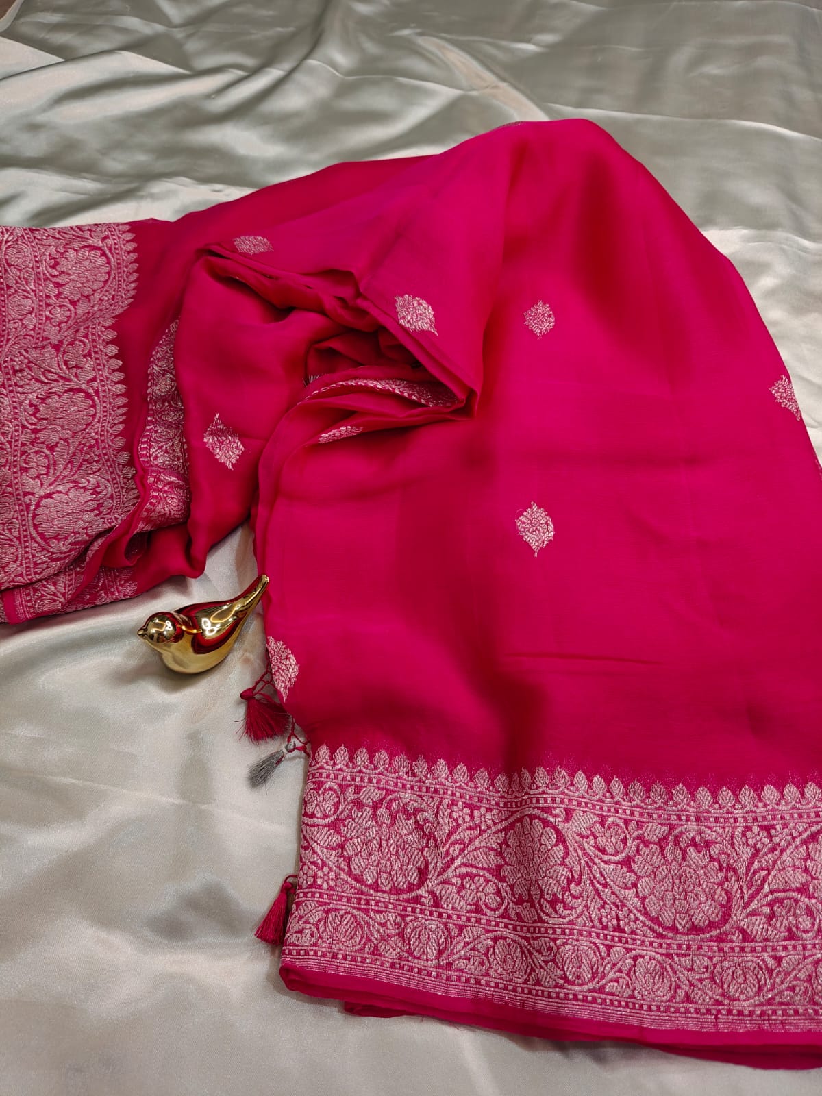 Rani Pink Pure Khaddi Chiffon Georgette Banarasi