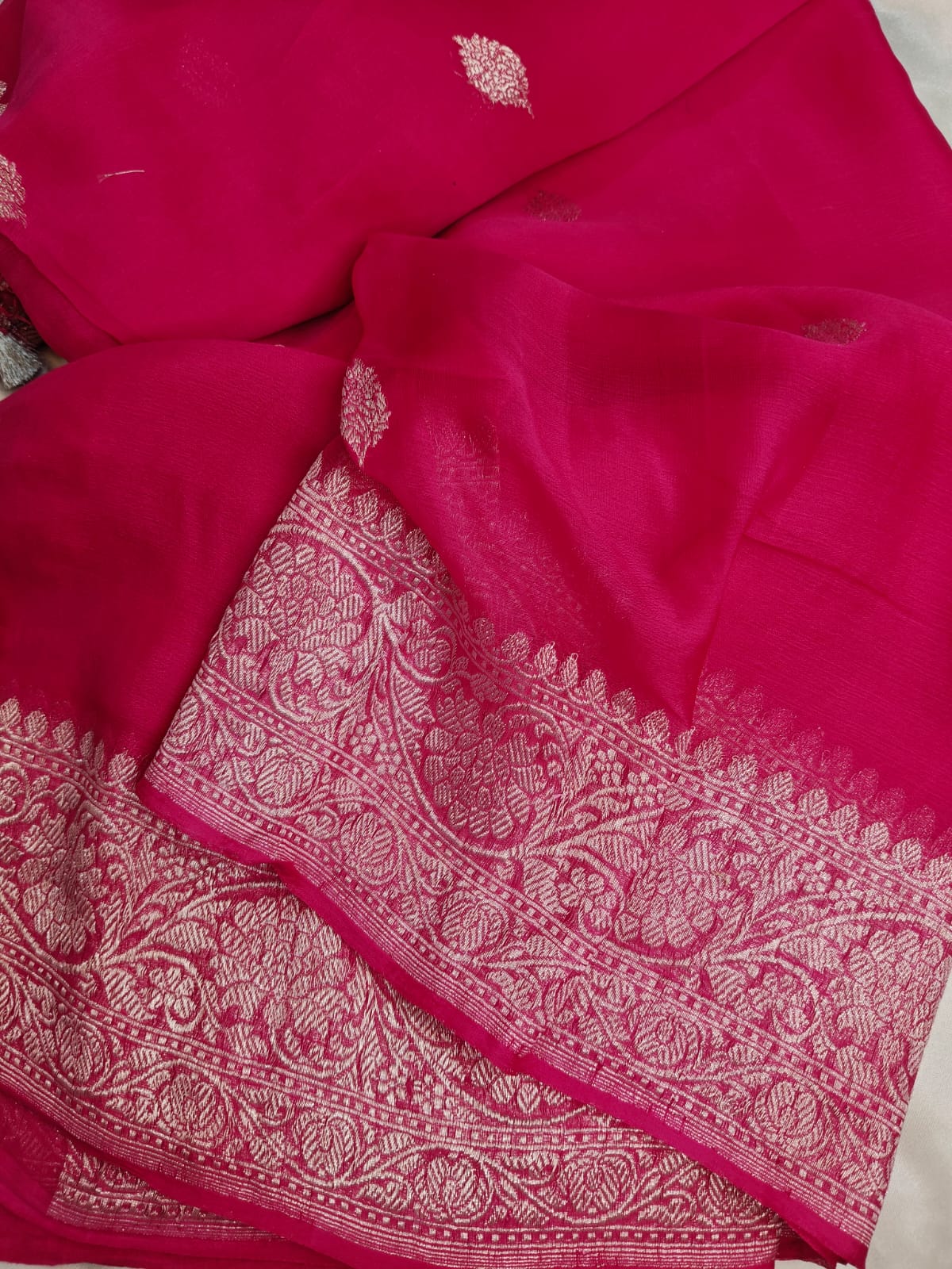 Rani Pink Pure Khaddi Chiffon Georgette Banarasi