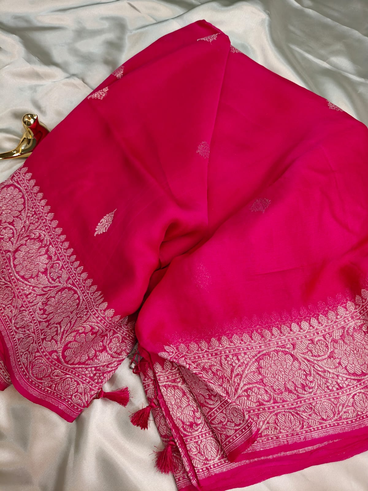 Rani Pink Pure Khaddi Chiffon Georgette Banarasi