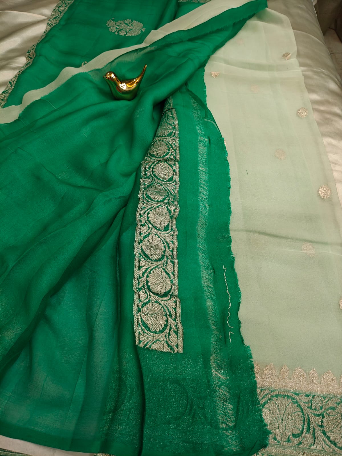 Mint Green Pure Khaddi Chiffon Georgette Banarasi