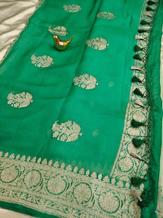 Mint Green Pure Khaddi Chiffon Georgette Banarasi