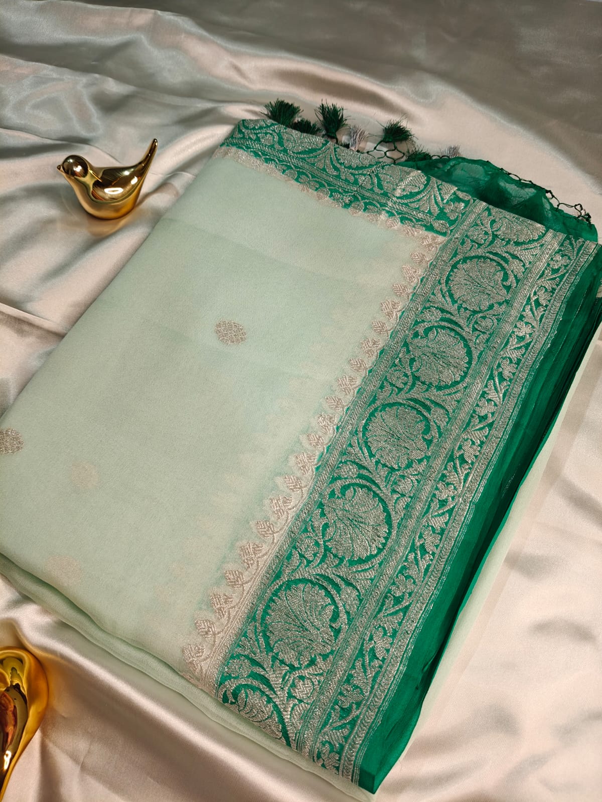 Mint Green Pure Khaddi Chiffon Georgette Banarasi