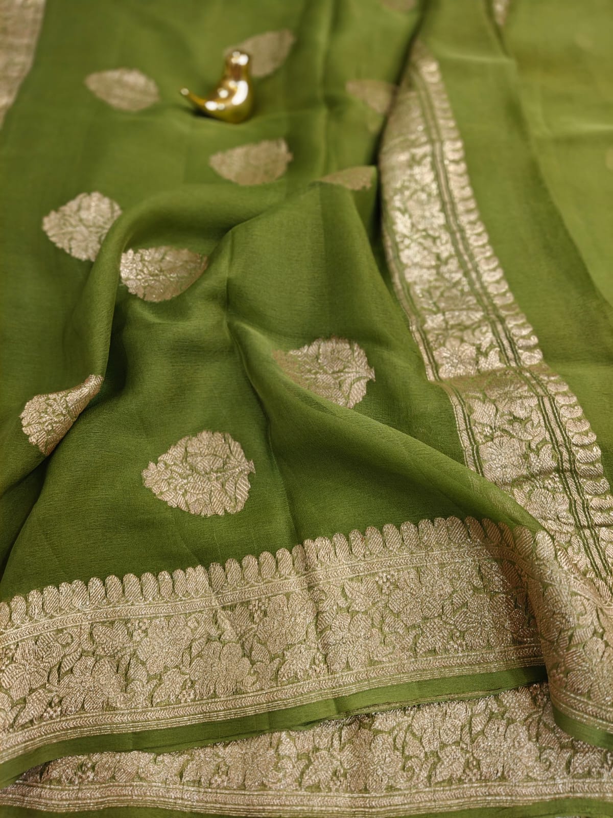 Mosh Green Pure Khaddi Chiffon Georgette Banarasi
