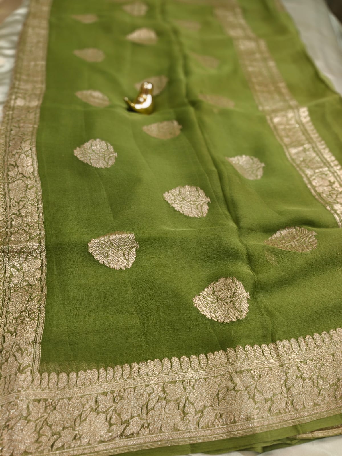 Mosh Green Pure Khaddi Chiffon Georgette Banarasi