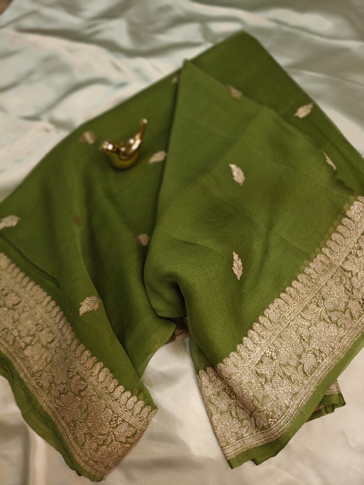 Mosh Green Pure Khaddi Chiffon Georgette Banarasi