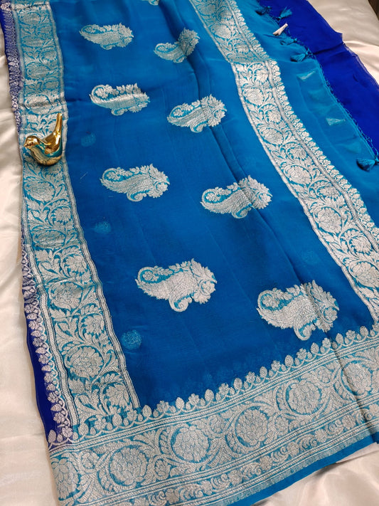Royal Blue Pure Khaddi Chiffon Georgette Banarasi
