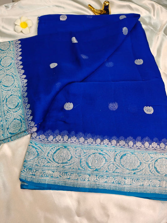 Royal Blue Pure Khaddi Chiffon Georgette Banarasi