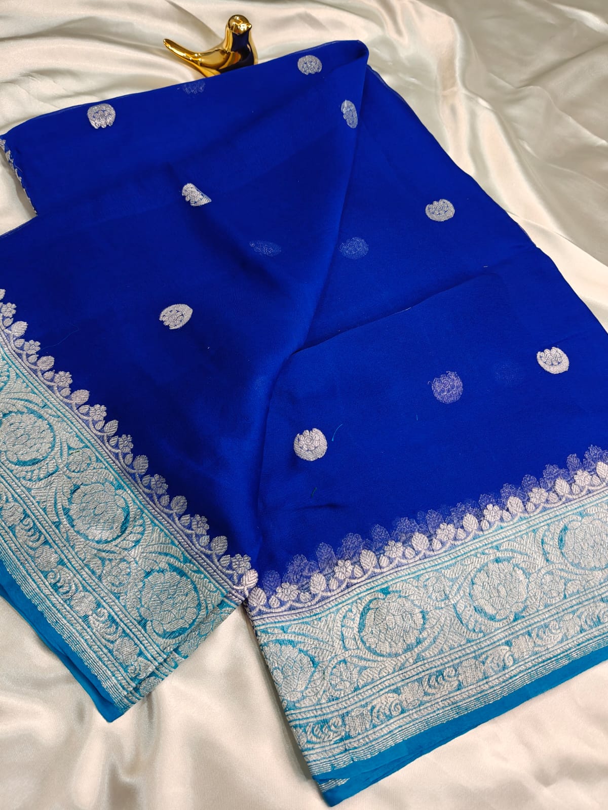 Royal Blue Pure Khaddi Chiffon Georgette Banarasi