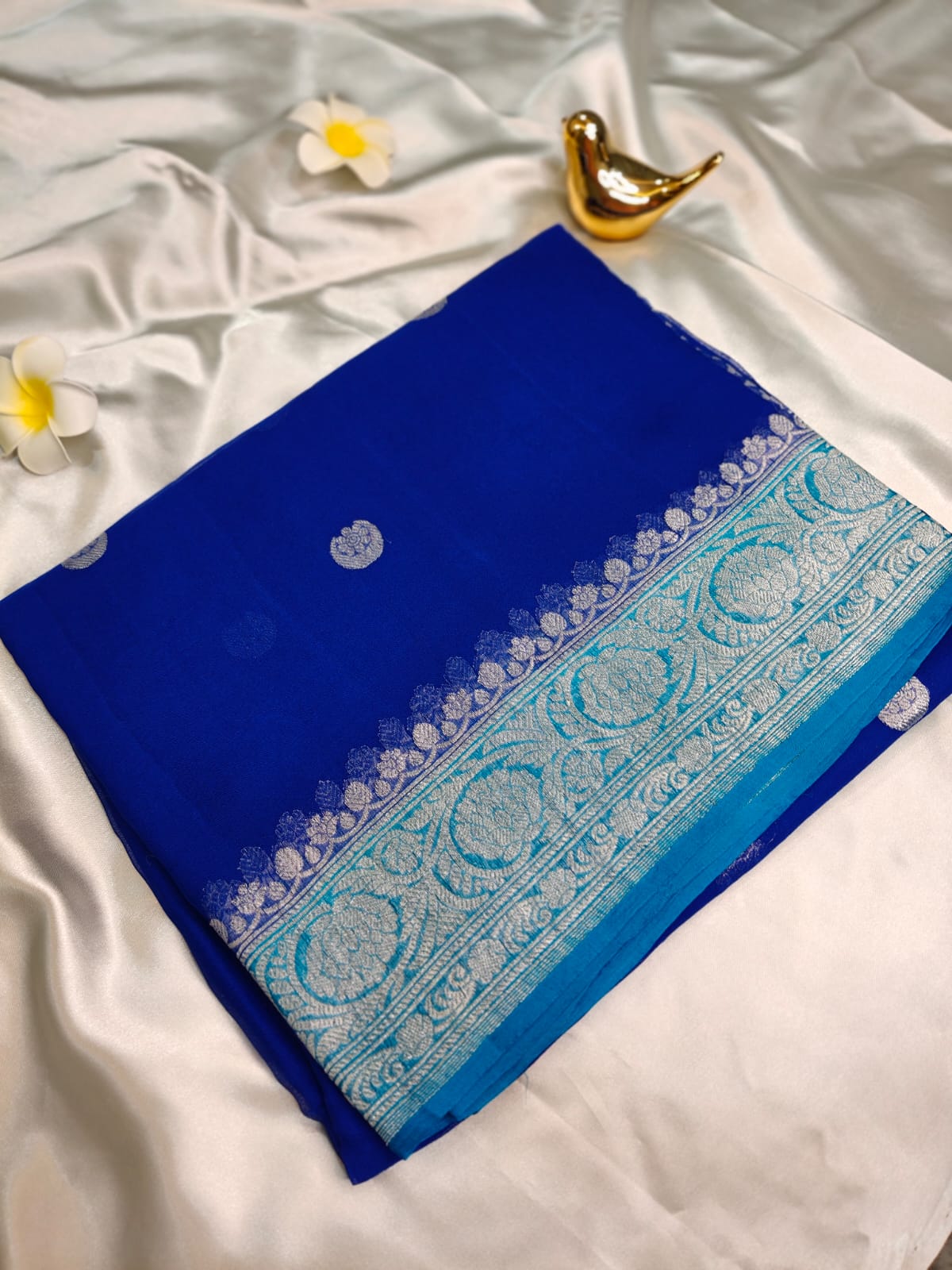 Royal Blue Pure Khaddi Chiffon Georgette Banarasi