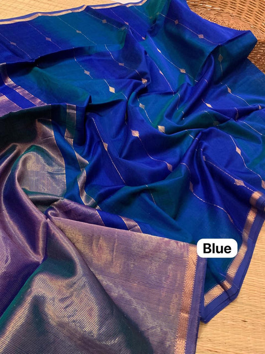 Royal Blue Dual Tone Maheshwari Silk-Cotton Saree