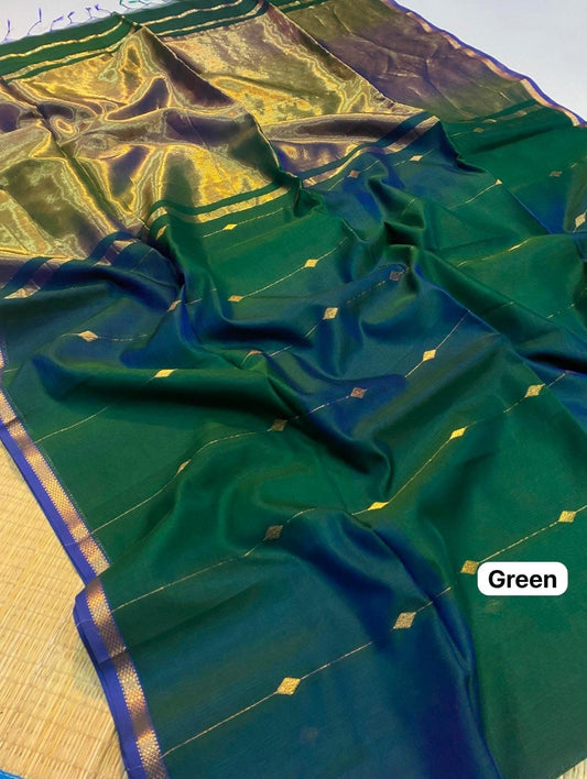 Green Dual Tone Maheshwari Silk-Cotton Saree
