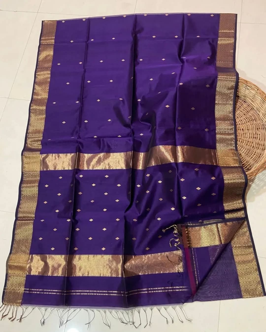 Purple Pure Maheswari Silk by Cotton Saree