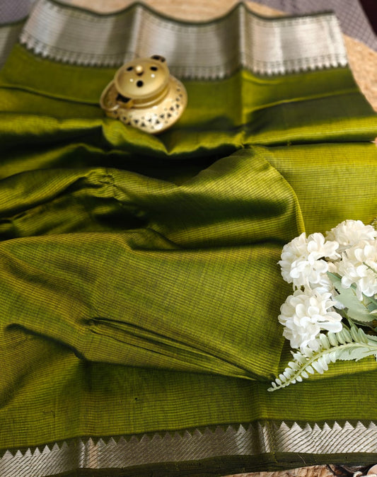 Mehendi Green Classic Mangalagiri Saree