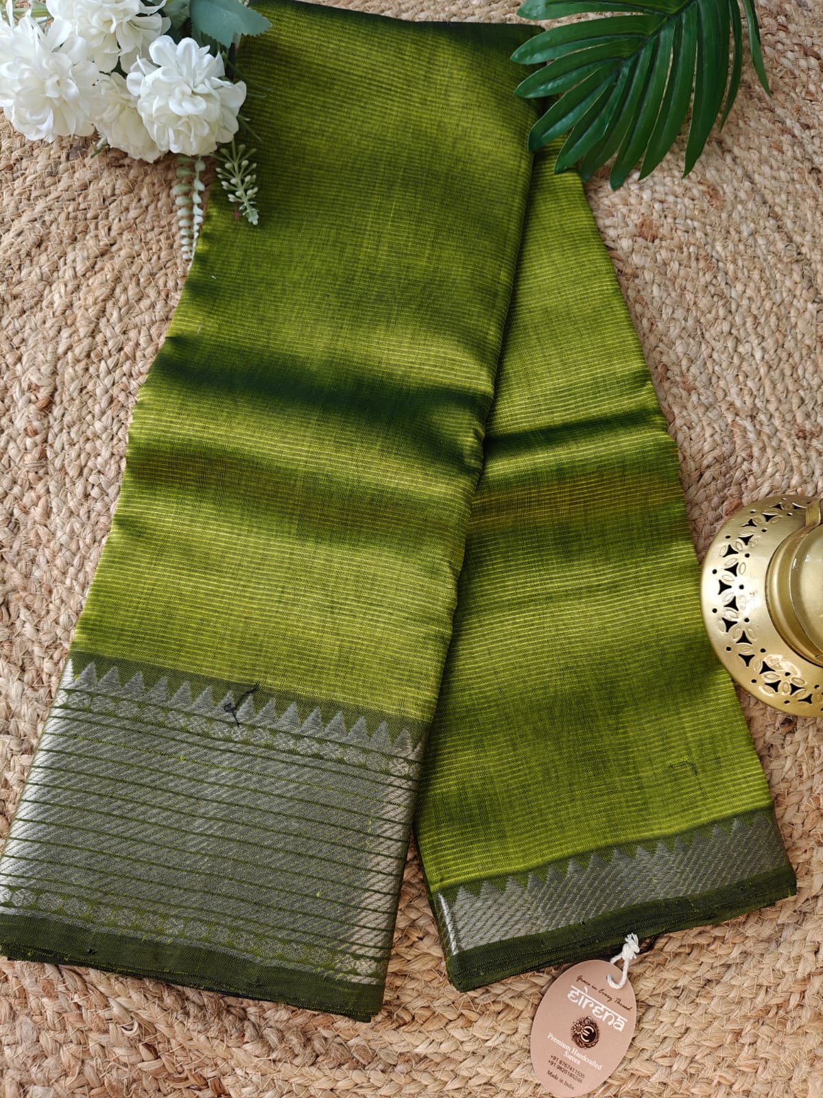 Mehendi Green Classic Mangalagiri Saree