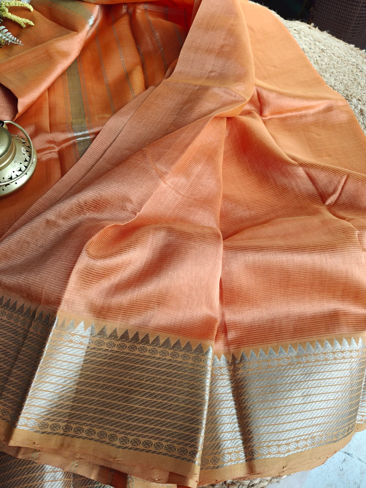 Blush Orange Mangalgiri Saree