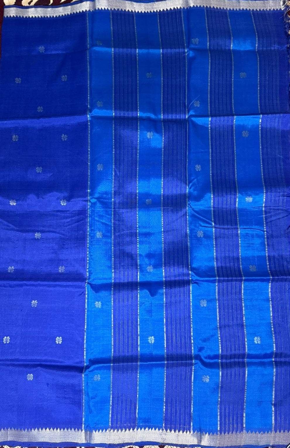 Royal Blue Silver Butta Mangalagiri Saree