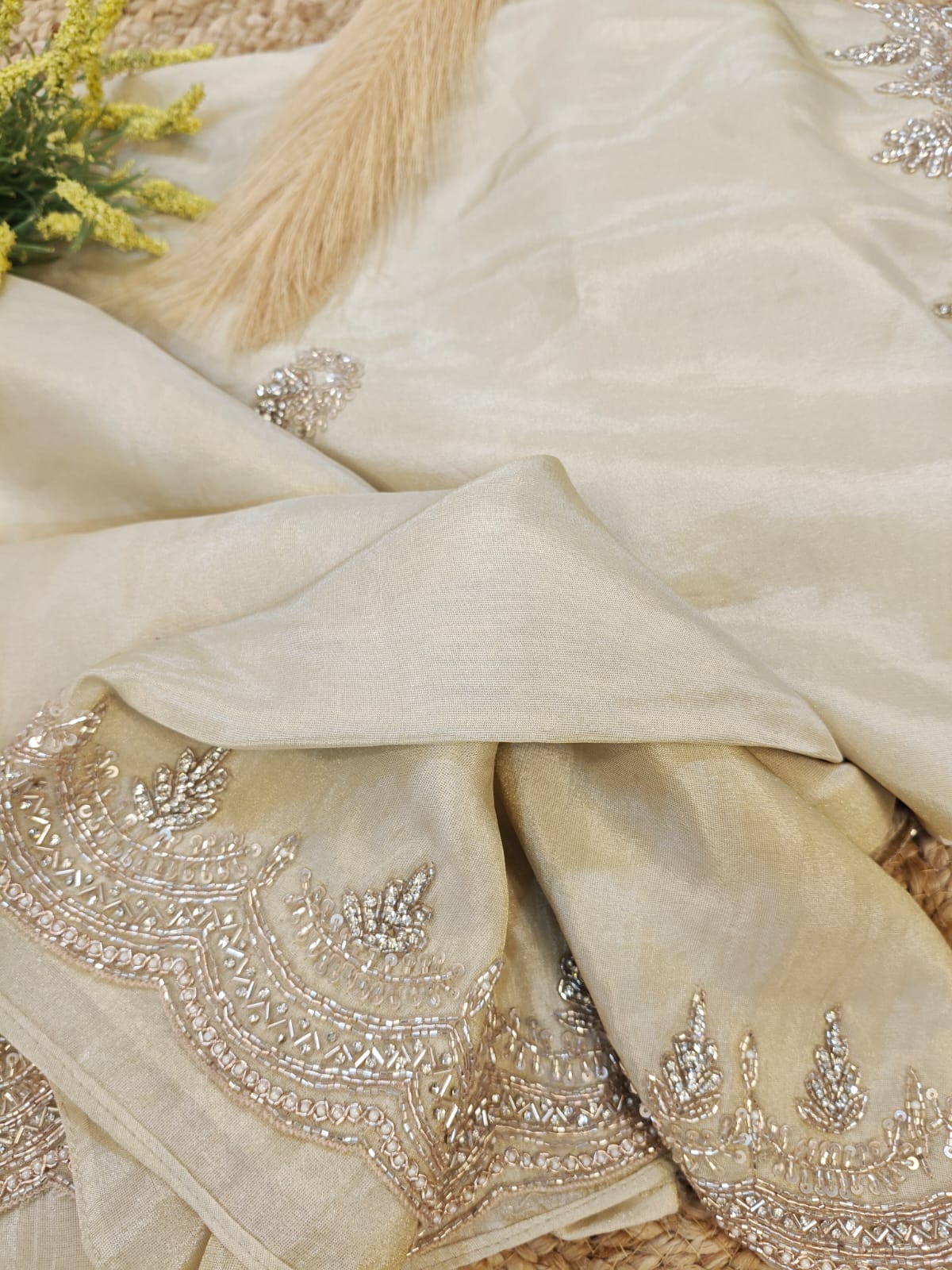 Ivory Grace – Hand-Embellished Tissue Saree