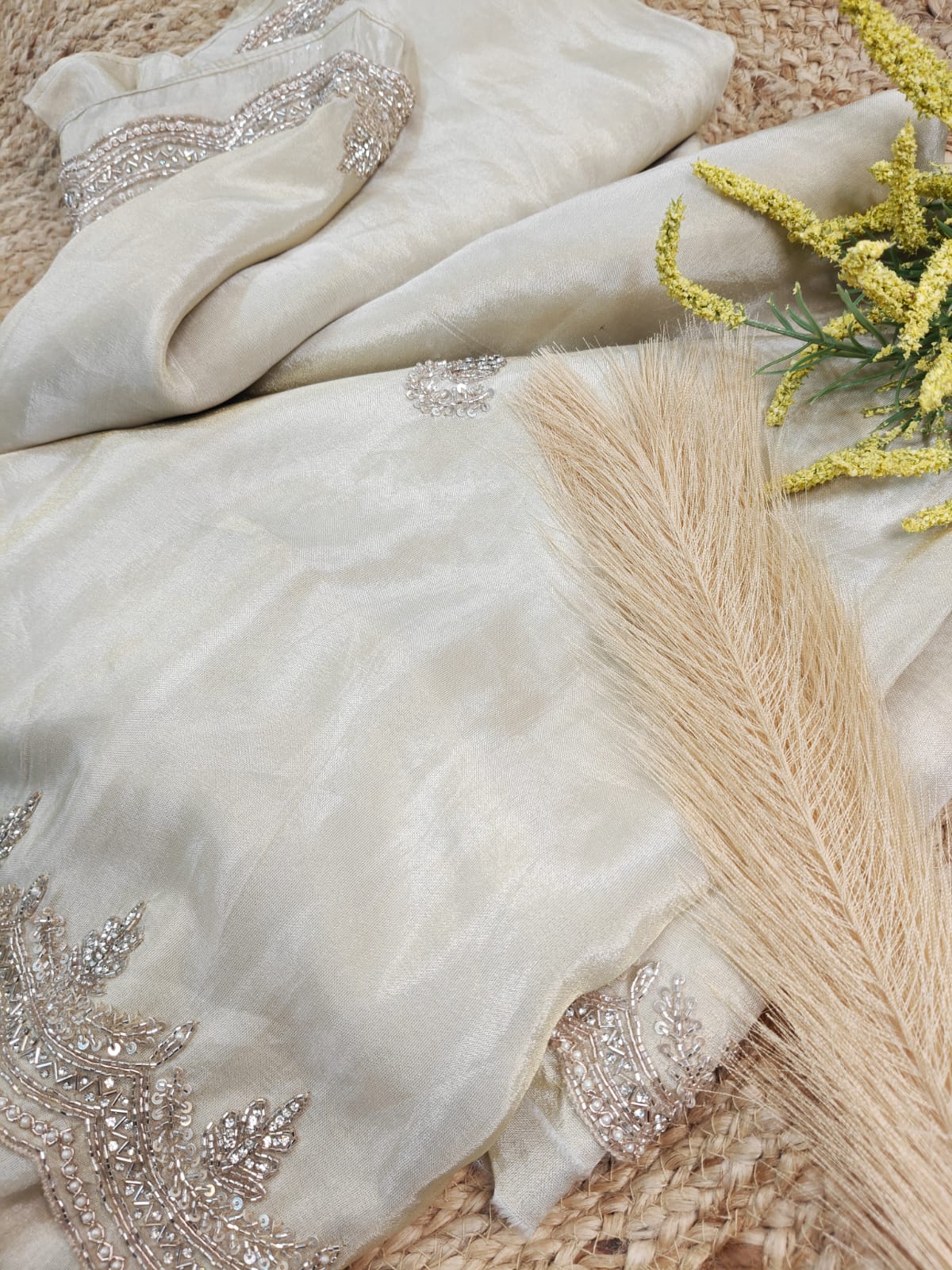Ivory Grace – Hand-Embellished Tissue Saree