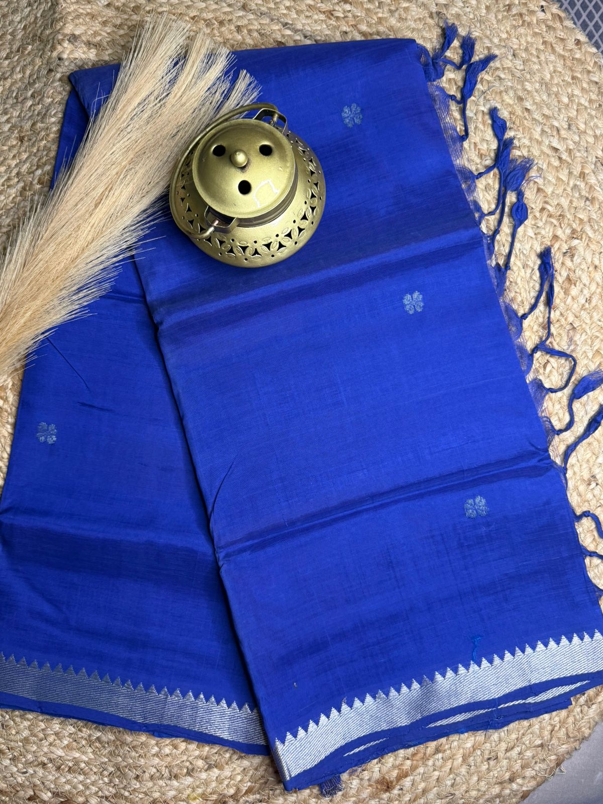 Royal Blue Silver Butta Mangalagiri Saree