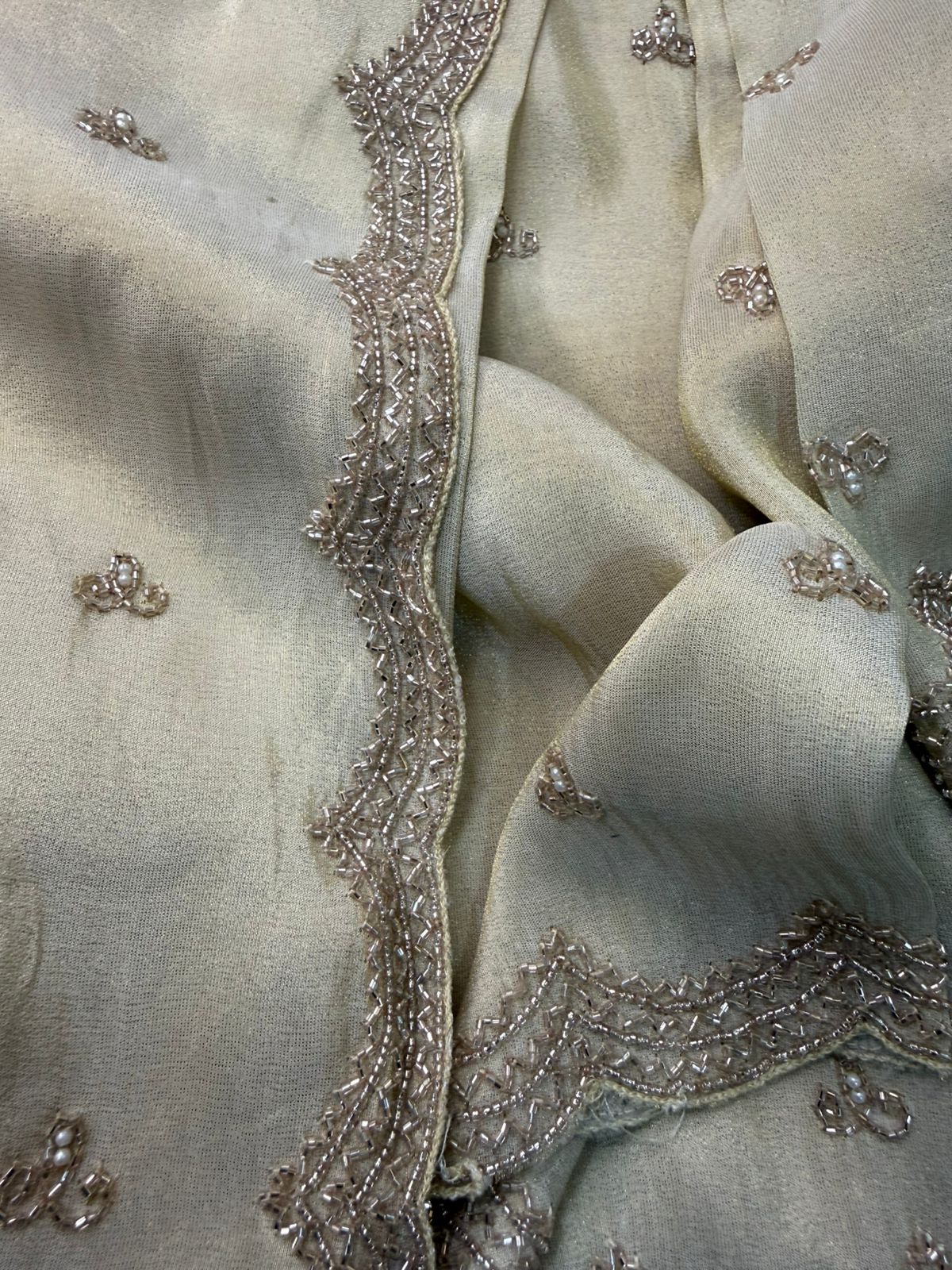 Pure Georgette Tissue Ivory Handwork Saree