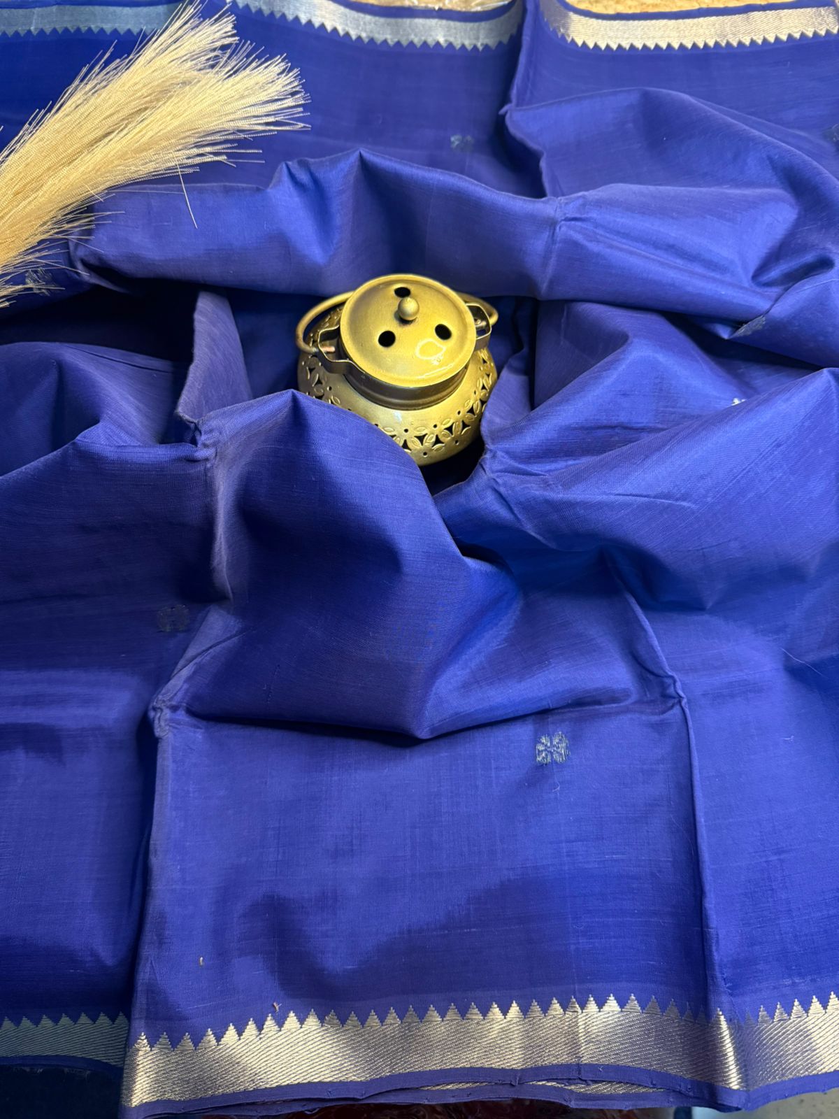 Royal Blue Silver Butta Mangalagiri Saree