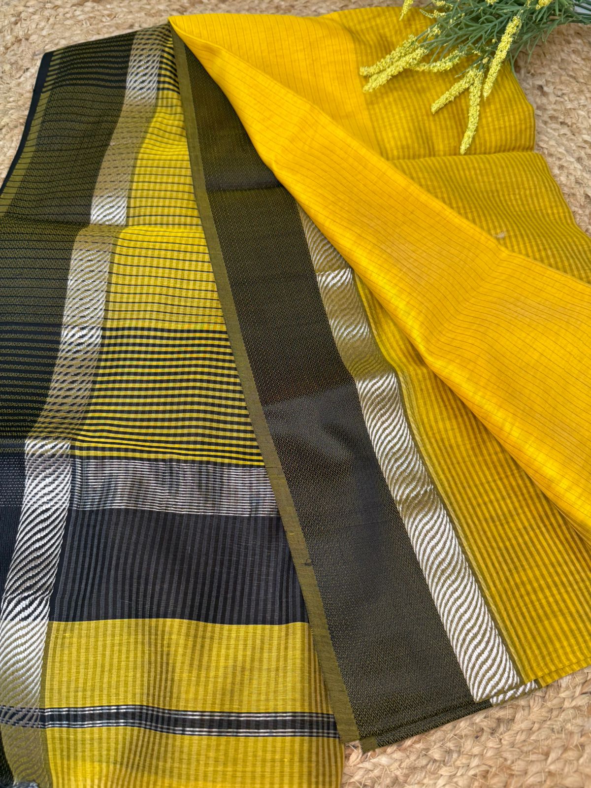 Haldi Hues Maheshwari Saree
