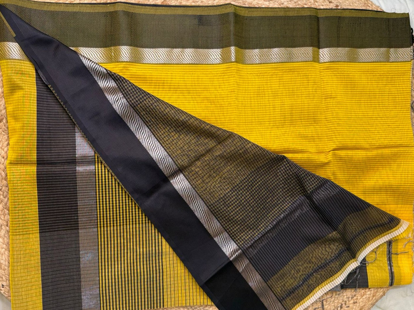 Haldi Hues Maheshwari Saree