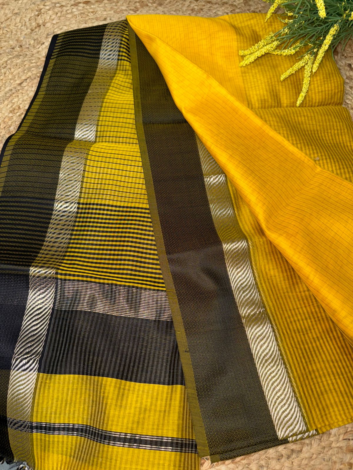 Haldi Hues Maheshwari Saree