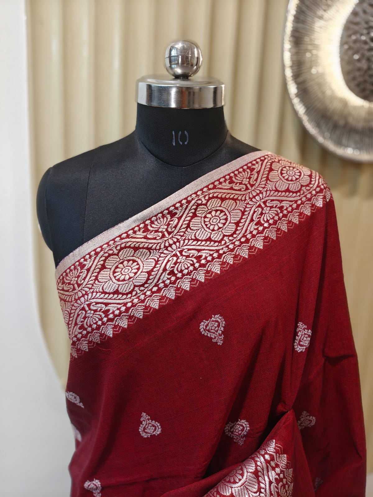 Maroonish Red Assam Khadi Cotton Saree