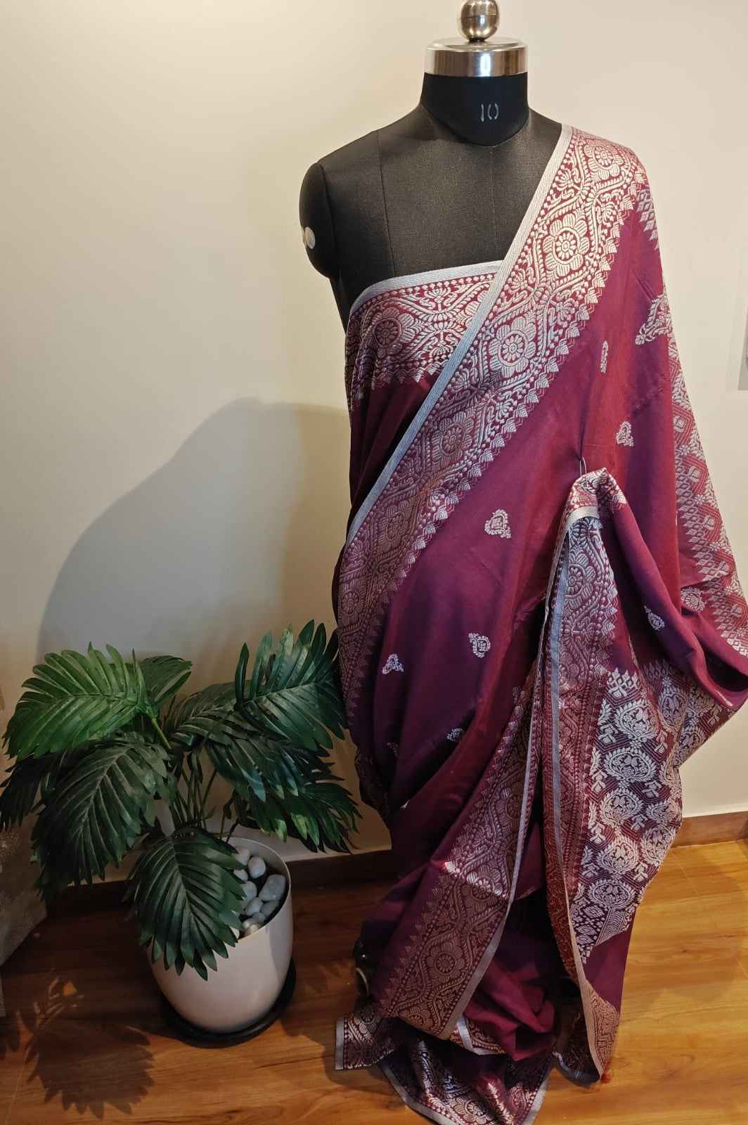Magenta Assam Khadi Design Cotton Saree