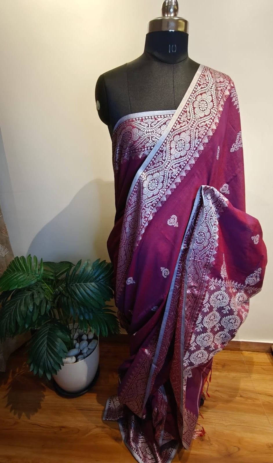 Magenta Assam Khadi Design Cotton Saree