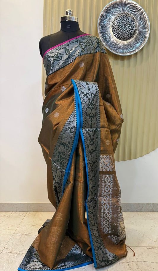 Antique Copper Gold Cotton Tissue Banarasi