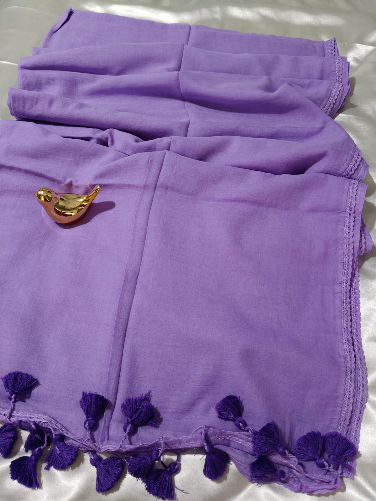 Light Purple Plain Body with Lace Border Mul Cotton Saree