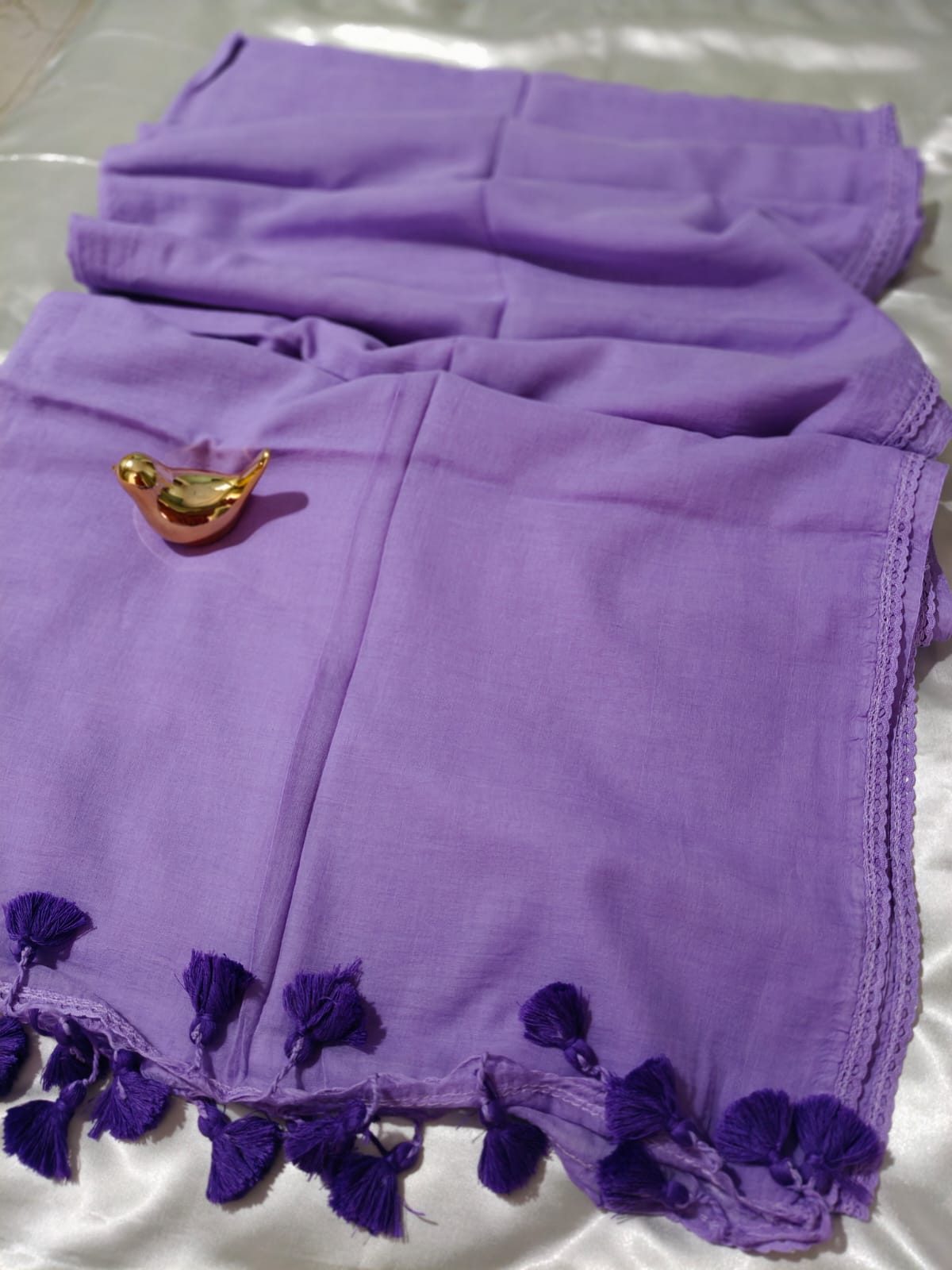 Light Purple Plain Body with Lace Border Mul Cotton Saree