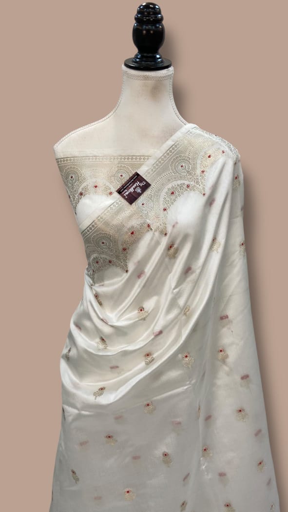 Pearl White Soft Silk Banarasi