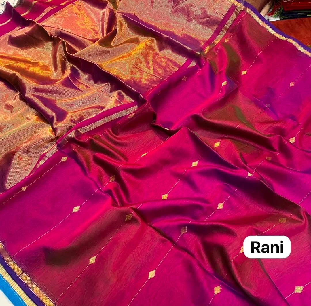 Rani Pink Dual Tone Maheshwari Silk-Cotton Saree