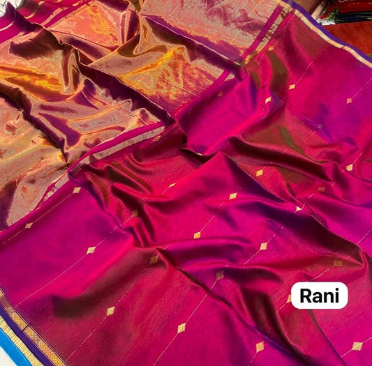Rani Pink Dual Tone Maheshwari Silk-Cotton Saree