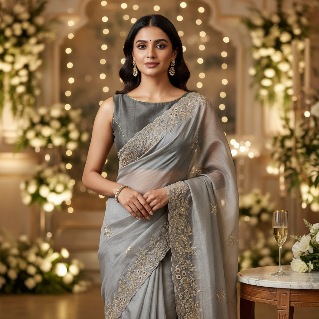 Grey Whisper – Intricate Tissue Handwork Saree